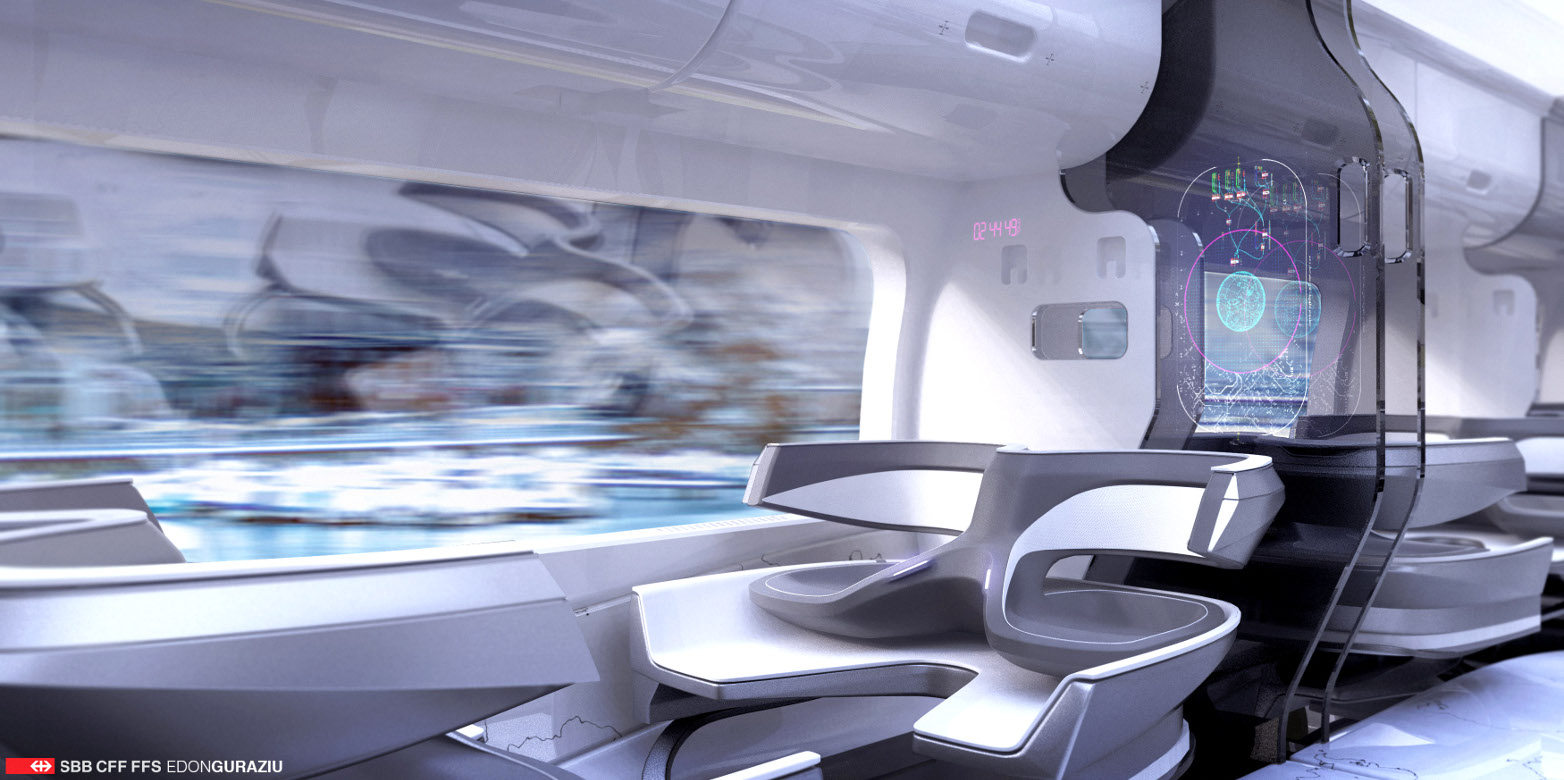 Enlarged view: Futuristic train interior design ( CC BY-NC-ND 3.0 / E. Gurazio via DeviantArt)