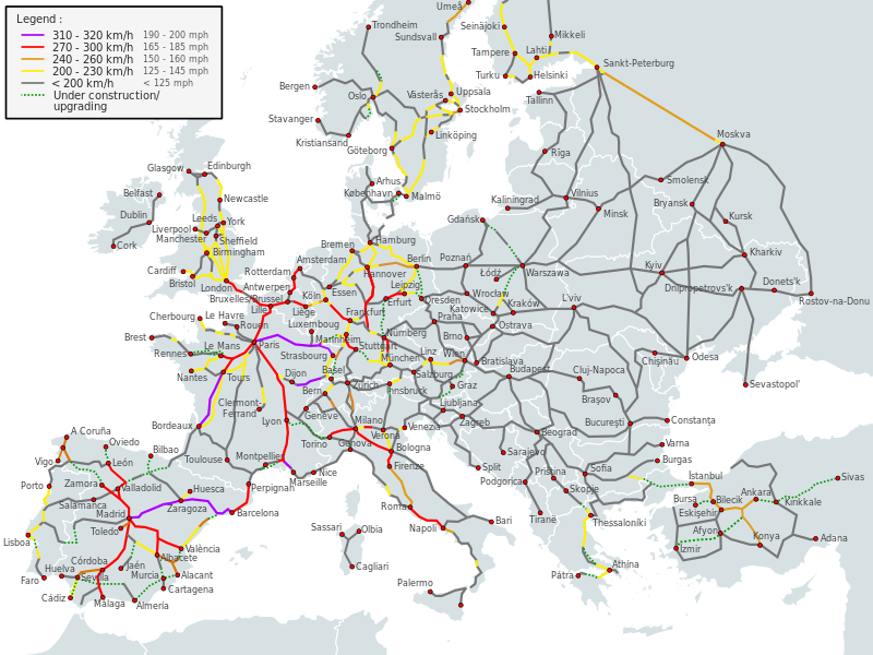 Enlarged view: High speed rail network Europe (CC BY-SA 3.0 / Bernese media, BIL, Akwa)
