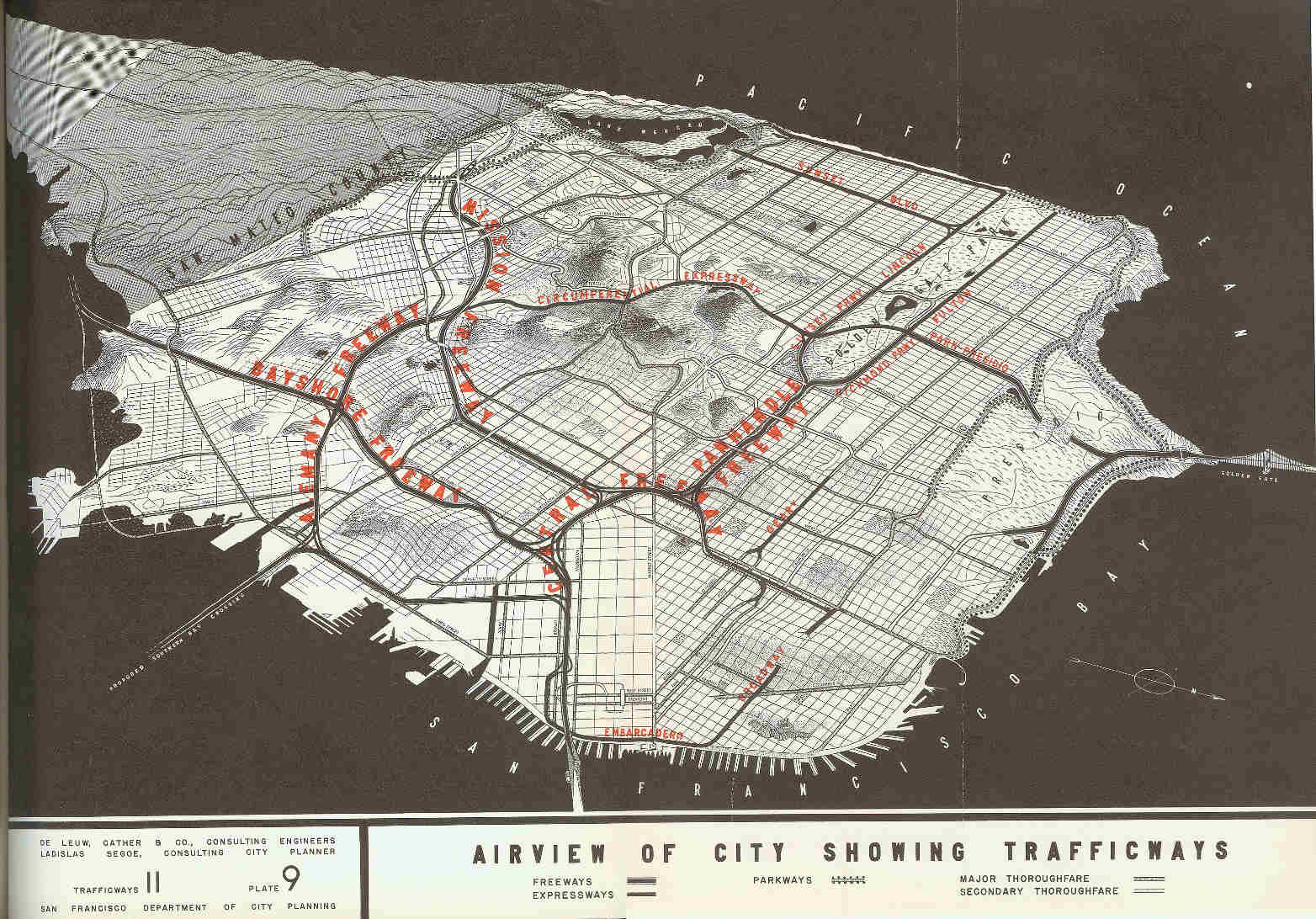 Vergrösserte Ansicht: San Francisco Strassenplan 1948 ( CC0 1.0 / De Leuw et Al. / Wikimedia Commons)