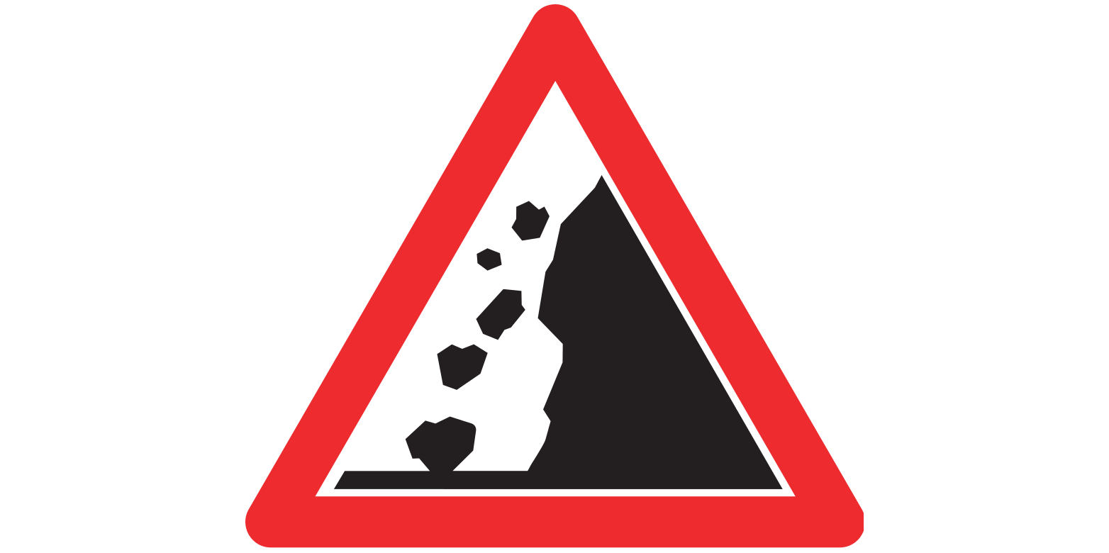 Vergrösserte Ansicht: Gefahrensignal: Steinschlag von rechts ( CC0 1.0 / ASTRA via Wikimedia Commons )