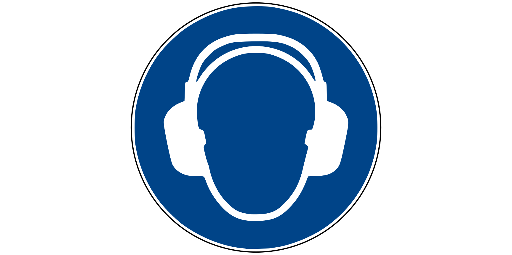 Vergrösserte Ansicht: Gehörschutz benutzen ( DIN EN ISO 7010 / Wikimedia Commons)